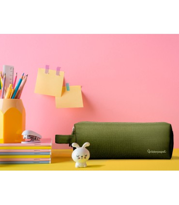 Bolso escolar liderpapel portatodo rectangular con asa 2 cremalleras 210x80 mm verde militar