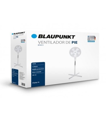 Ventilador blaupunkt pie base cruzada 5 aspas 3 velocidades altura regulable con mando distanciatemporizador 45w