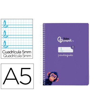 Cuaderno espiral liderpapel di n a5 pautaguia tapa blanda 40h 75 gr cuadro pautado 5mm color lila