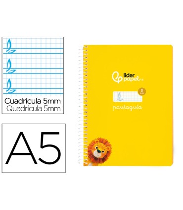 Cuaderno espiral liderpapel di n a5 pautaguia tapa blanda 40h 75 gr cuadro pautado 5mm color amarillo