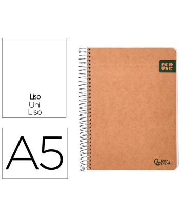 Cuaderno espiral liderpapel a5 tapa cartulina kraft contracolada 120h papel 100 reciclado 80 gr liso