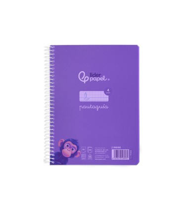 Cuaderno espiral liderpapel din a5 pautaguia tapa plastico 80h 90gr cuadro pautado 4 mm con margen color violeta