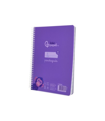 Cuaderno espiral liderpapel din a5 pautaguia tapa plastico 80h 90gr cuadro pautado 4 mm con margen color violeta