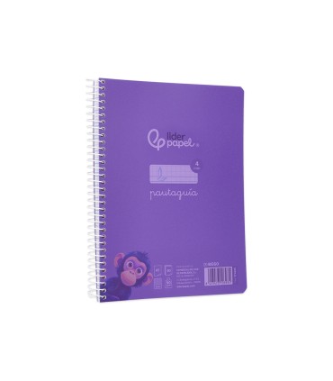 Cuaderno espiral liderpapel din a5 pautaguia tapa plastico 80h 90gr cuadro pautado 4 mm con margen color violeta