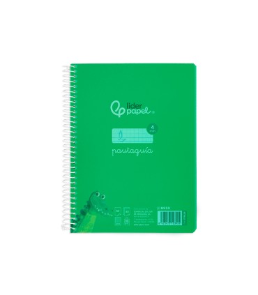 Cuaderno espiral liderpapel din a5 pautaguia tapa plastico 80h 90gr cuadro pautado 4mm con margen color verde