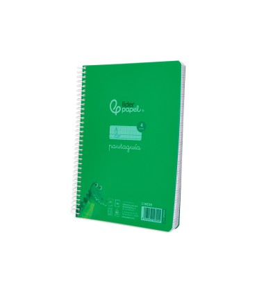 Cuaderno espiral liderpapel din a5 pautaguia tapa plastico 80h 90gr cuadro pautado 4mm con margen color verde