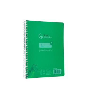 Cuaderno espiral liderpapel din a5 pautaguia tapa plastico 80h 90gr cuadro pautado 4mm con margen color verde