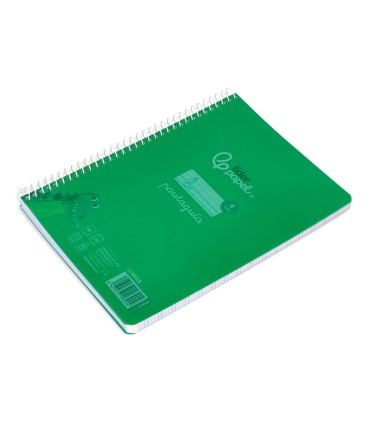 Cuaderno espiral liderpapel din a5 pautaguia tapa plastico 80h 90gr cuadro pautado 4mm con margen color verde