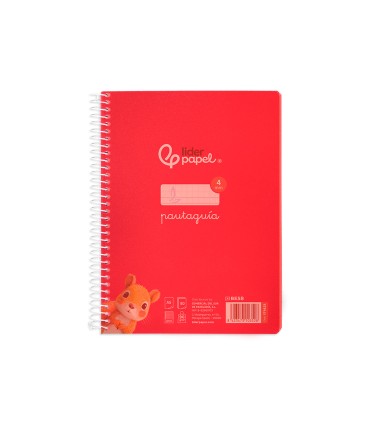 Cuaderno espiral liderpapel din a5 pautaguia tapa plastico 80h 90gr cuadro pautado 4mm con margen color rojo