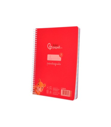 Cuaderno espiral liderpapel din a5 pautaguia tapa plastico 80h 90gr cuadro pautado 4mm con margen color rojo