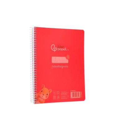 Cuaderno espiral liderpapel din a5 pautaguia tapa plastico 80h 90gr cuadro pautado 4mm con margen color rojo