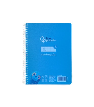 Cuaderno espiral liderpapel din a5 pautaguia tapa plastico 80h 90gr cuadro pautado 4mm con margen color azul