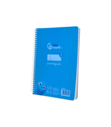 Cuaderno espiral liderpapel din a5 pautaguia tapa plastico 80h 90gr cuadro pautado 4mm con margen color azul