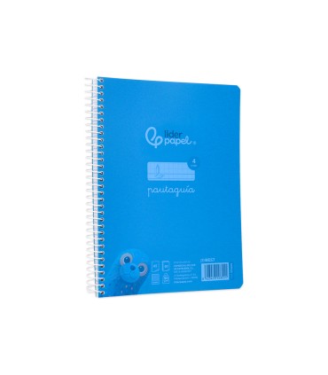 Cuaderno espiral liderpapel din a5 pautaguia tapa plastico 80h 90gr cuadro pautado 4mm con margen color azul