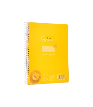 Cuaderno espiral liderpapel din a5 pautaguia tapa plastico 80h 90gr cuadro pautado 4mm con margen color amarillo