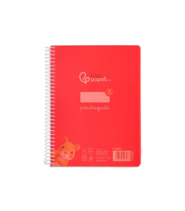 Cuaderno espiral liderpapel din a5 pautaguia tapa plastico 80h 90gr cuadro pautado 3 mm con margen color rojo