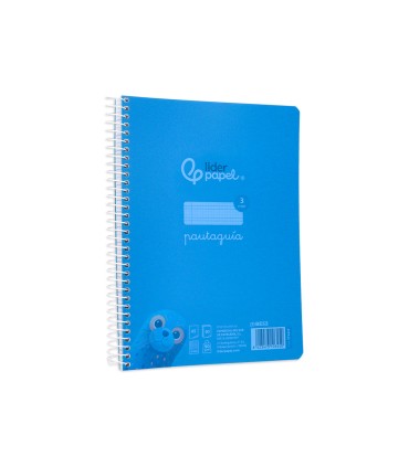 Cuaderno espiral liderpapel din a5 pautaguia tapa plastico 80h 90gr cuadro pautado 3 mm con margen color azul