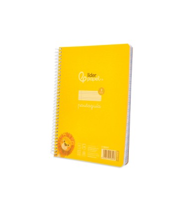 Cuaderno espiral liderpapel din a5 pautaguia tapa plastico 80h 90gr cuadro pautado 3 mm con margen color amarillo