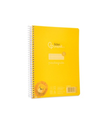 Cuaderno espiral liderpapel din a5 pautaguia tapa plastico 80h 90gr cuadro pautado 3 mm con margen color amarillo