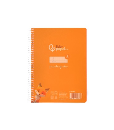 Cuaderno espiral liderpapel din a5 pautaguia tapa plastico 80h 90gr cuadro pautado 4mm color naranja