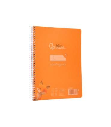 Cuaderno espiral liderpapel din a5 pautaguia tapa plastico 80h 90gr cuadro pautado 4mm color naranja