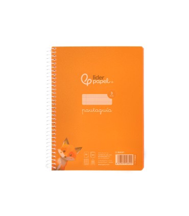 Cuaderno espiral liderpapel din a5 pautaguia tapa plastico 80h 90gr cuadro pautado 3mm color naranja