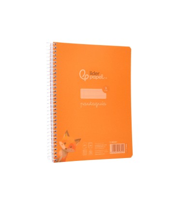 Cuaderno espiral liderpapel din a5 pautaguia tapa plastico 80h 90gr cuadro pautado 3mm color naranja