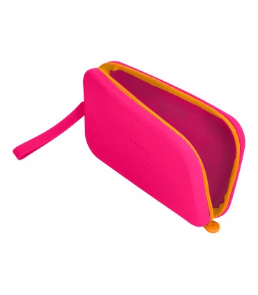 Bolso escolar portatodo antartik silicona rectangular plano con asa 190x120x25 mm color rosa fucsia