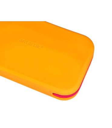 Bolso escolar portatodo antartik silicona rectangular plano con asa 190x120x25 mm color naranja