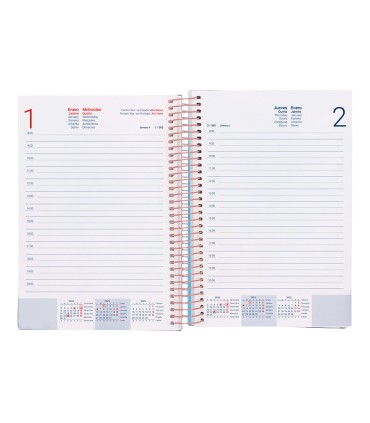 Agenda espiral liderpapel gazi 2025 dia pagina disenos surtidos papel 70g expositor con 4 a4 y 4 a5