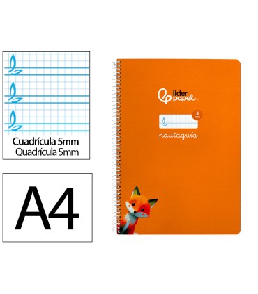 Cuaderno espiral liderpapel di n a4 pautaguia tapa dura 80h 90 gr cuadro pautado 5mm color naranja