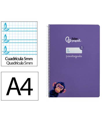 Cuaderno espiral liderpapel di n a4 pautaguia tapa dura 80h 90 gr cuadro pautado 5mm color lila