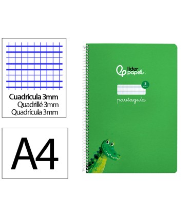 Cuaderno espiral liderpapel di n a4 pautaguia tapa dura 80h 90 gr cuadro pautado 3mm color verde