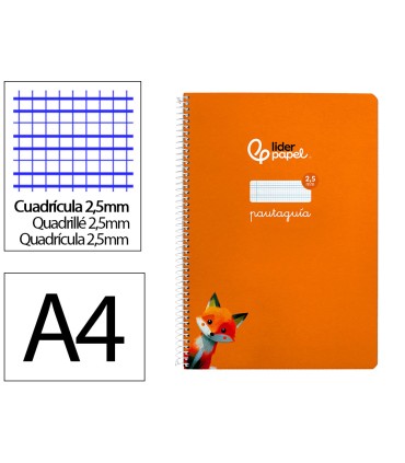 Cuaderno espiral liderpapel di n a4 pautaguia tapa dura 80h 90 gr cuadro pautado 25mm color naranja