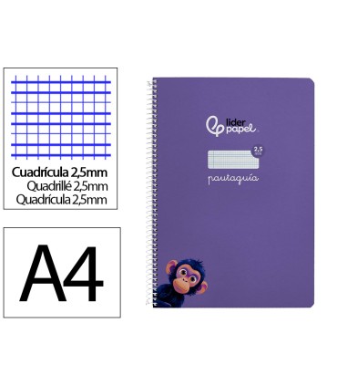 Cuaderno espiral liderpapel di n a4 pautaguia tapa dura 80h 90 gr cuadro pautado 25mm color lila