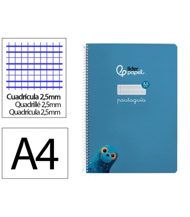 Cuaderno espiral liderpapel di n a4 pautaguia tapa dura 80h 90 gr cuadro pautado 25mm color azul