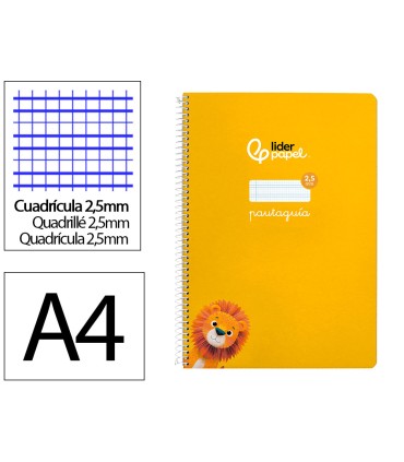 Cuaderno espiral liderpapel di n a4 pautaguia tapa dura 80h 90 gr cuadro pautado 25mm color amarillo