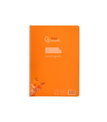 Cuaderno espiral liderpapel din a4 pautaguia tapa plastico80h 90gr cuadro pautado 4mm con margen color naranja