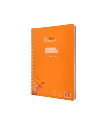 Cuaderno espiral liderpapel din a4 pautaguia tapa plastico80h 90gr cuadro pautado 4mm con margen color naranja