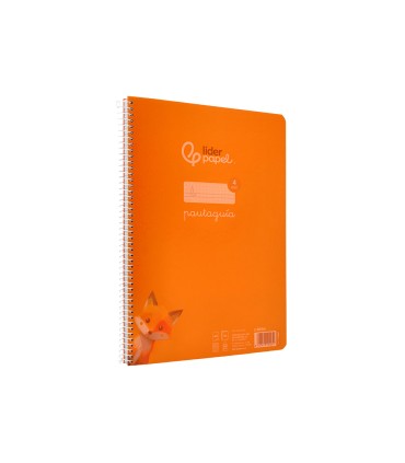 Cuaderno espiral liderpapel din a4 pautaguia tapa plastico80h 90gr cuadro pautado 4mm con margen color naranja