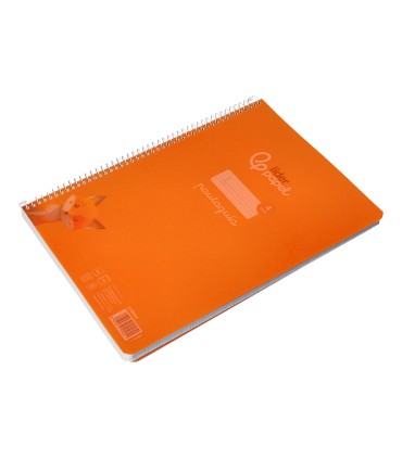 Cuaderno espiral liderpapel din a4 pautaguia tapa plastico80h 90gr cuadro pautado 4mm con margen color naranja