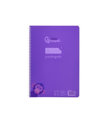 Cuaderno espiral liderpapel din a4 pautaguia tapa plastico80h 90gr cuadro pautado 4mm con margen color lila