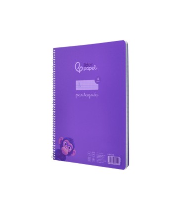 Cuaderno espiral liderpapel din a4 pautaguia tapa plastico80h 90gr cuadro pautado 4mm con margen color lila