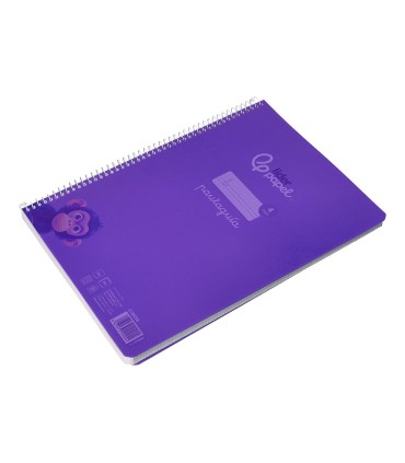 Cuaderno espiral liderpapel din a4 pautaguia tapa plastico80h 90gr cuadro pautado 4mm con margen color lila