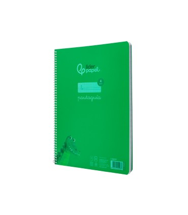 Cuaderno espiral liderpapel din a4 pautaguia tapa plastico80h 90gr cuadro pautado 4mm con margen color verde