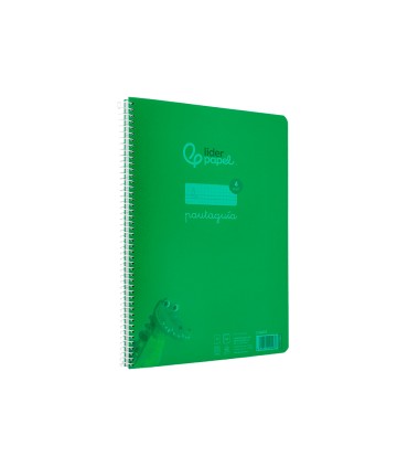 Cuaderno espiral liderpapel din a4 pautaguia tapa plastico80h 90gr cuadro pautado 4mm con margen color verde