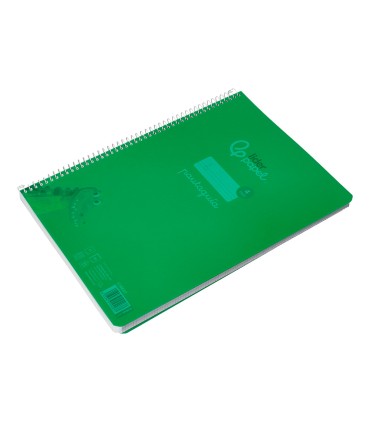 Cuaderno espiral liderpapel din a4 pautaguia tapa plastico80h 90gr cuadro pautado 4mm con margen color verde