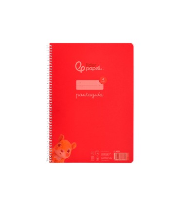 Cuaderno espiral liderpapel din a4 pautaguia tapa plastico80h 90gr cuadro pautado 4mm con margen color rojo