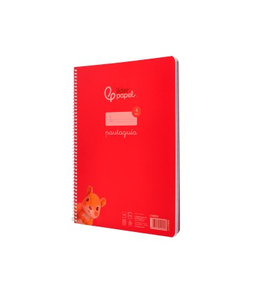 Cuaderno espiral liderpapel din a4 pautaguia tapa plastico80h 90gr cuadro pautado 4mm con margen color rojo