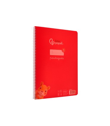 Cuaderno espiral liderpapel din a4 pautaguia tapa plastico80h 90gr cuadro pautado 4mm con margen color rojo